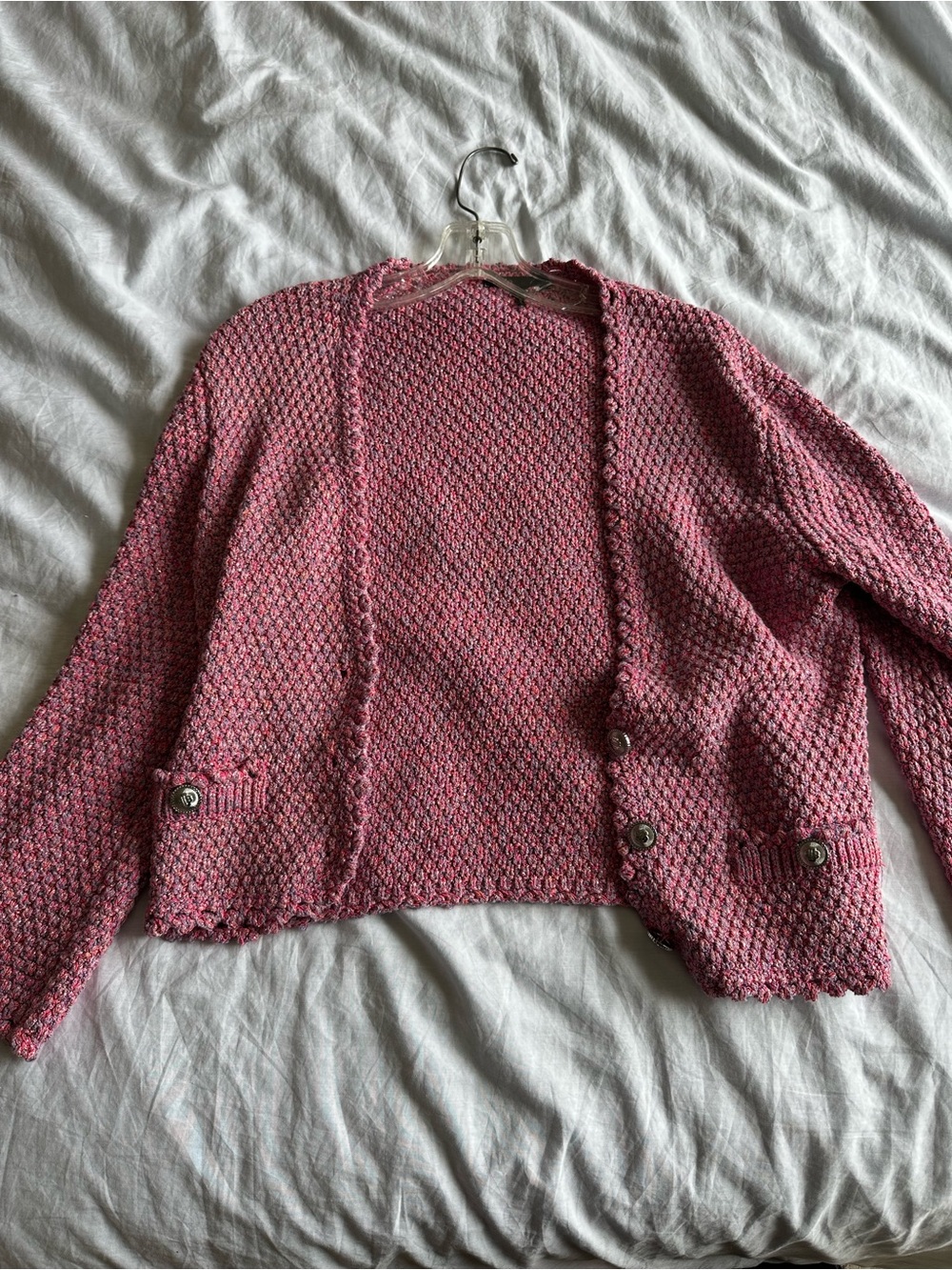 Maje Multitone Pink Knit Cropped Cardigan